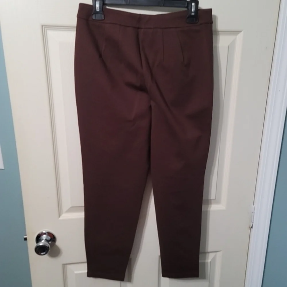Joan Rivers Women's Petite Pants S/P Signature Knit Faux Leather‎ Brown a461883